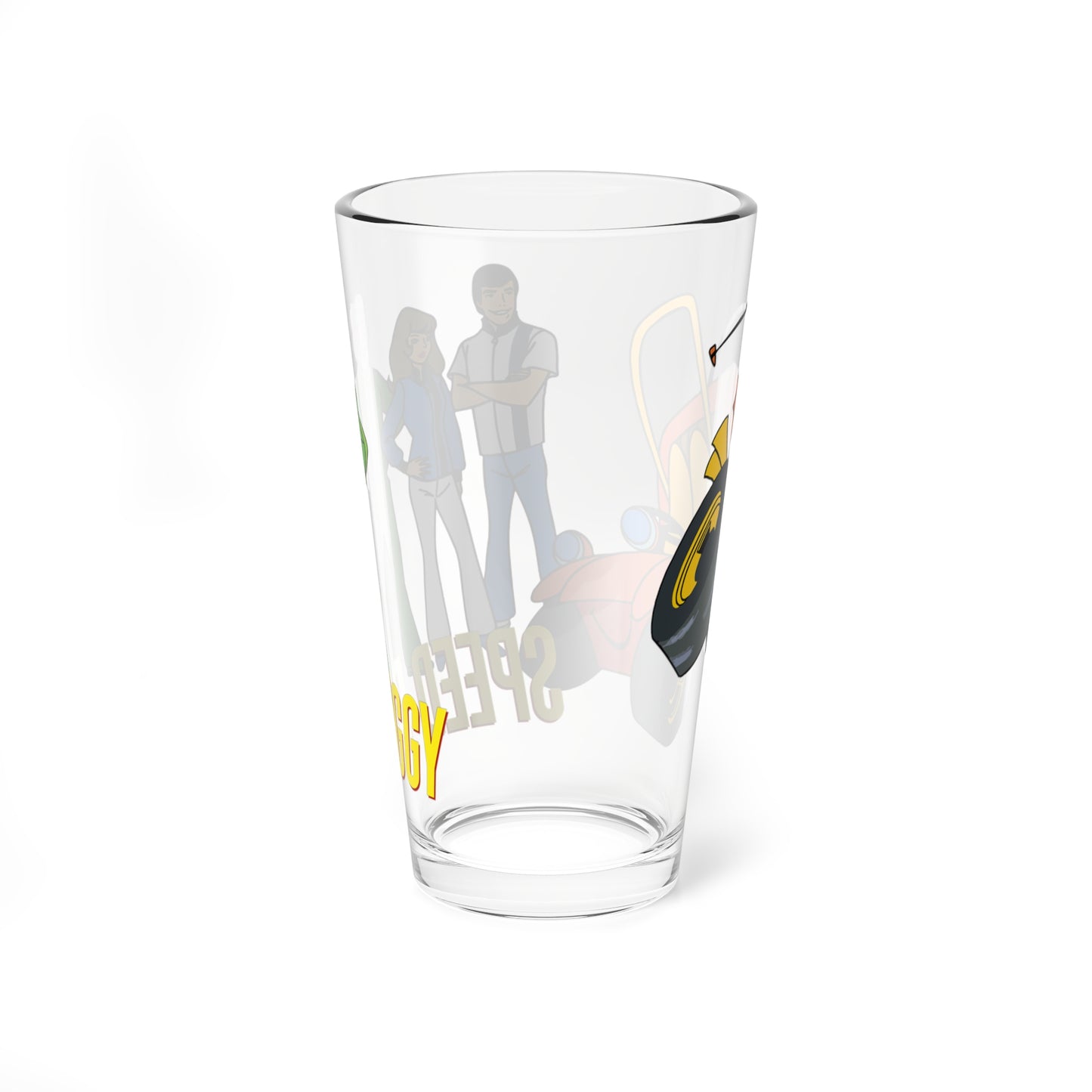 Speed Buggy Pint Glass, 16oz - Hanna-Barbera Saturday Morning Cartoon - Debbie, Mark, and Tinker - Solving Mysteries & Participating in Racing Competitions Around the World