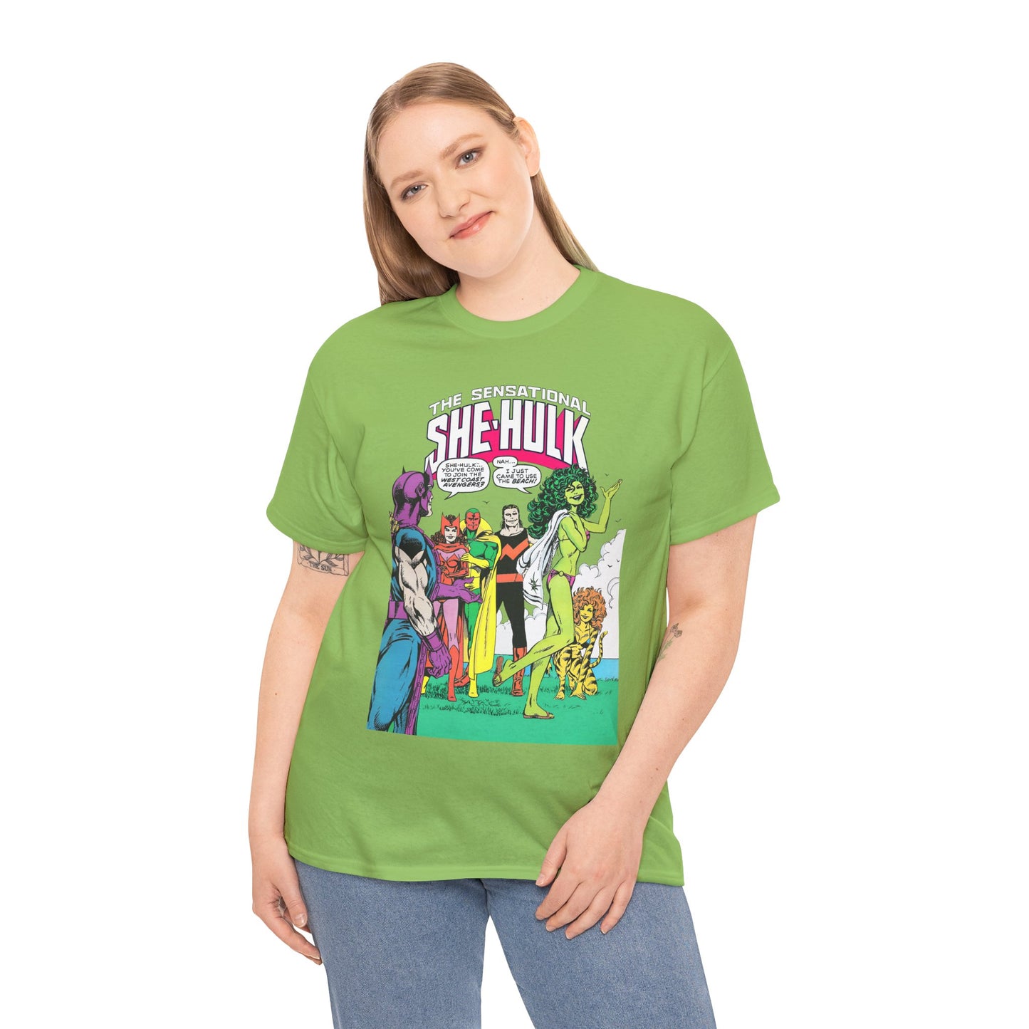 She-Hulk T-Shirt - John Byrne Art - West Coast Avengers Appearance - Hawkeye, Scarlet Witch, Wonder Man, Vision, Tigra - Marvel Comics