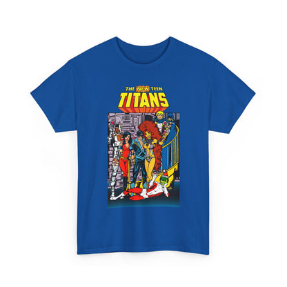 New Teen Titans T-Shirt - George Perez Art - Nightwing, Cyborg, Raven, Starfire, Wonder Girl, Changeling, Jericho - Titans Tower - DC Comics