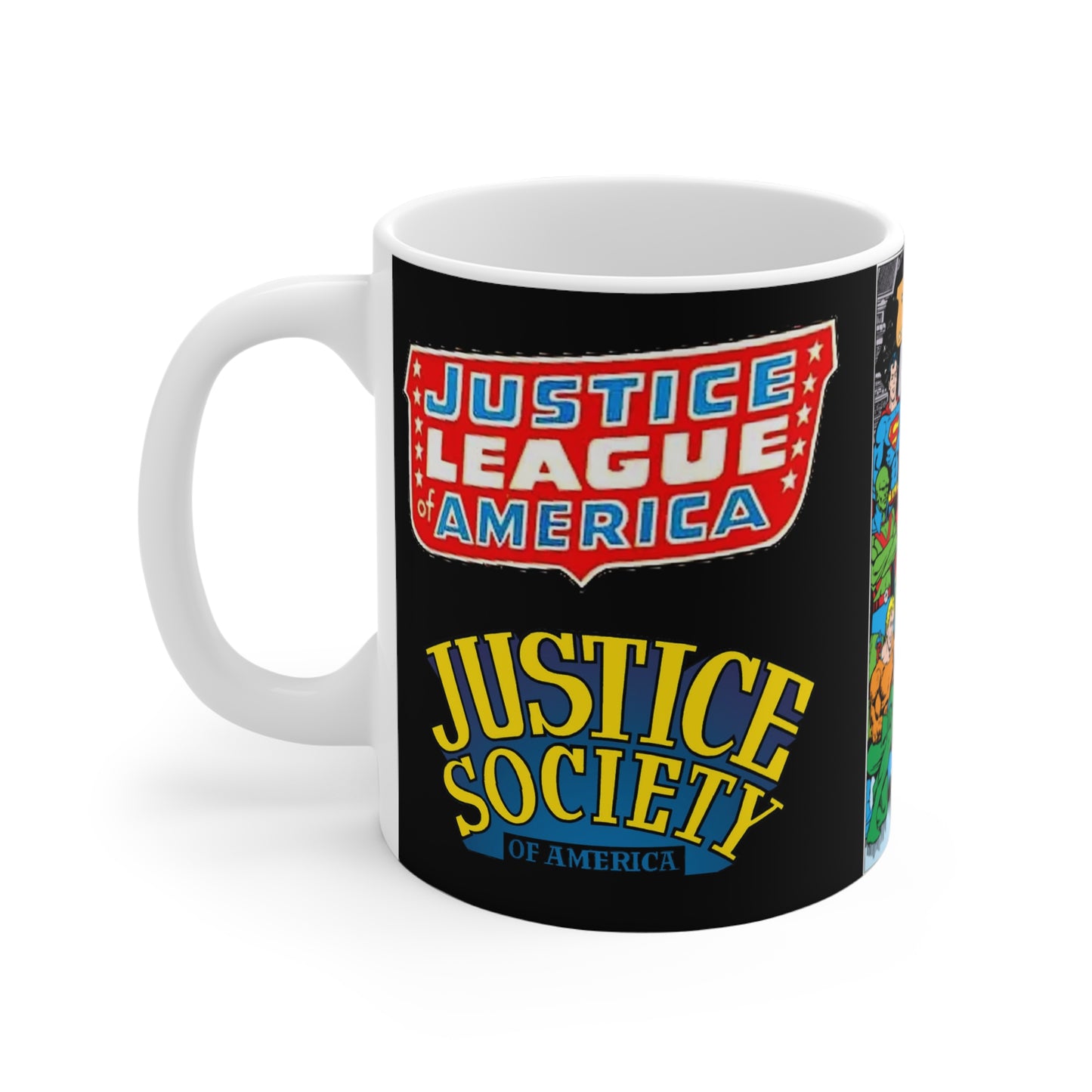 Justice League & Justice Society Coffee Mug, 11oz - Retro George Perez Art - Superman, Dr Fate, Hourman, Firestorm, Aquaman, Green Lantern