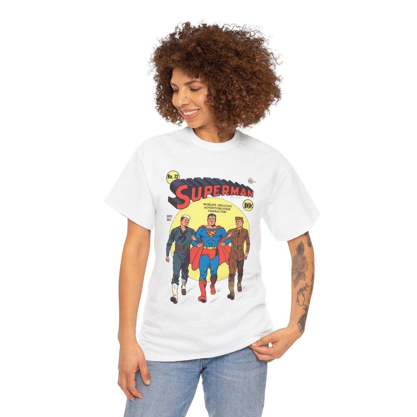 Superman T-Shirt - #12 Cover Art - Golden Age Classic - WWII Support - Iconic Image - DC Comics