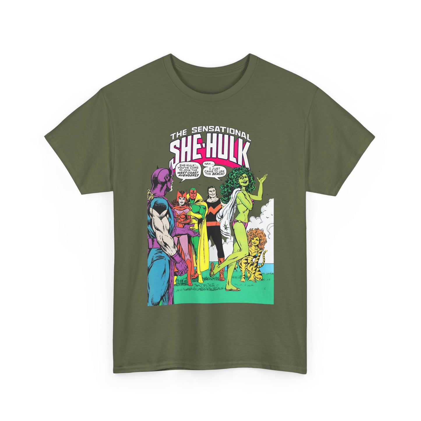 She-Hulk T-Shirt - John Byrne Art - West Coast Avengers Appearance - Hawkeye, Scarlet Witch, Wonder Man, Vision, Tigra - Marvel Comics