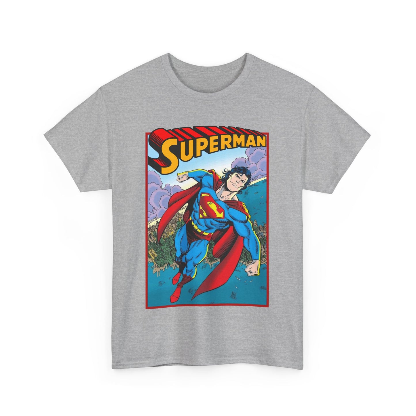Superman T-Shirt - Tom Grummett Art - DC Comics - Metropolis, Man of Steel Flying Through the Sky - Post-Reign of the Supermen Storyline Artwork