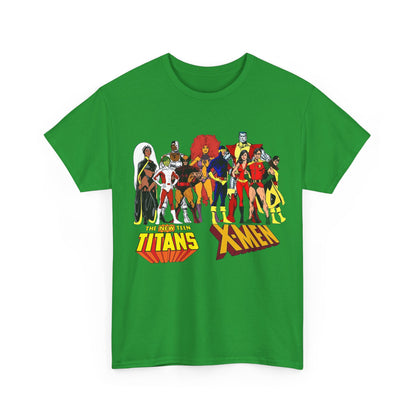 Uncanny X-Men & New Teen Titans T-Shirt - Wolverine, Cyclops, Storm, Wonder Girl, Robin, Cyborg, Raven - Phil Jimenez Art - DC Comics/Marvel Comics Crossover