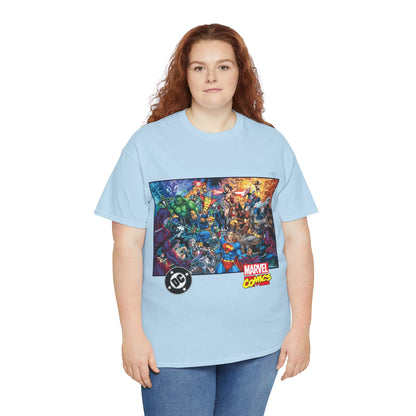 DC Vs Marvel T-Shirt - Jim Lee Art - Batman, Superman, Spider-Man, Wolverine, Wonder Woman, Daredevil, Hulk, Captain America, Deathstroke, Storm, Colossus - DC Comics, Marvel Comics Crossover
