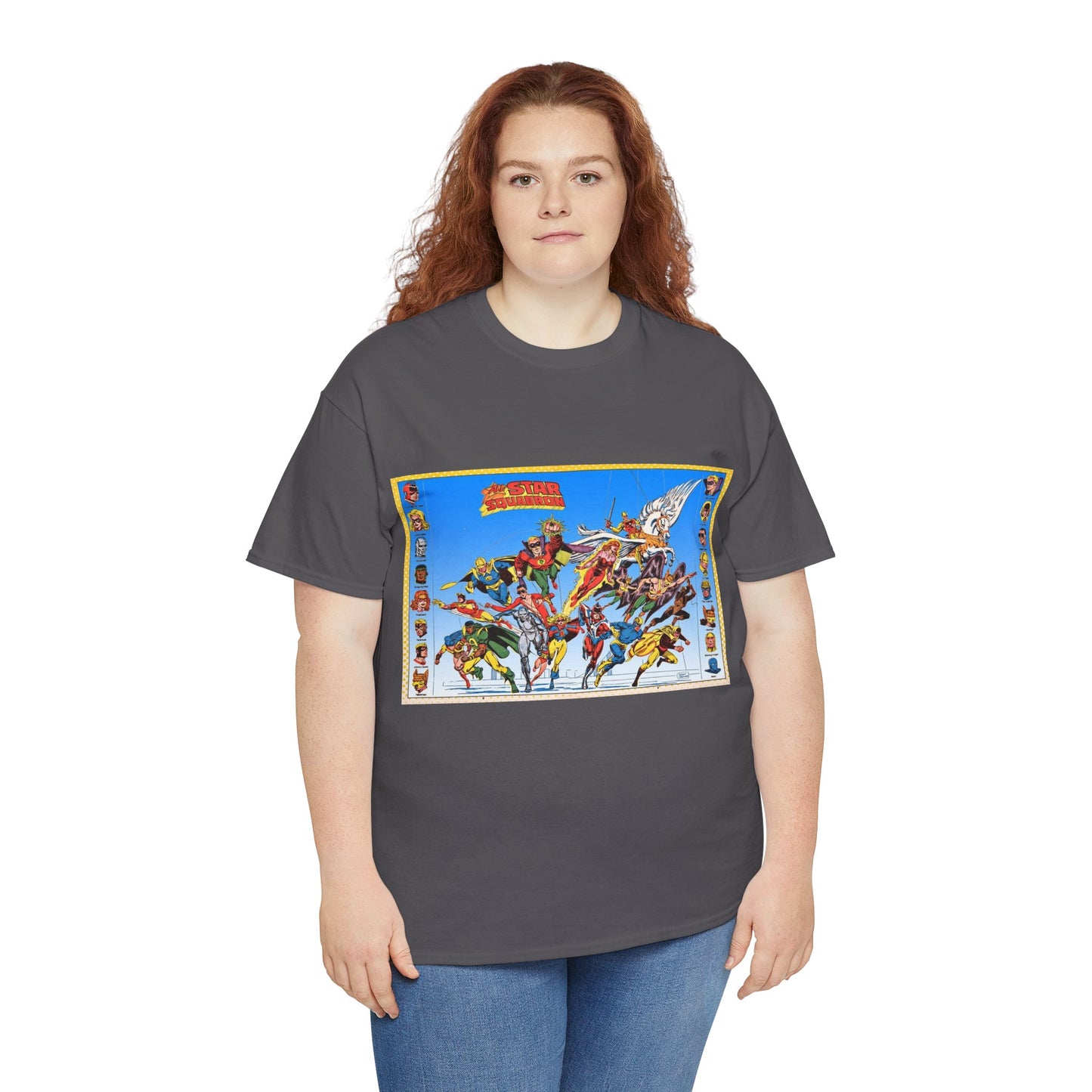 All-Star Squadron T-Shirt - Jerry Ordway Art - JSA Connection - Firebrand, Robotman, Amazing Man, Shining Knight, Tarantula, Dr Fate - Retro 1980s Series - DC Comics