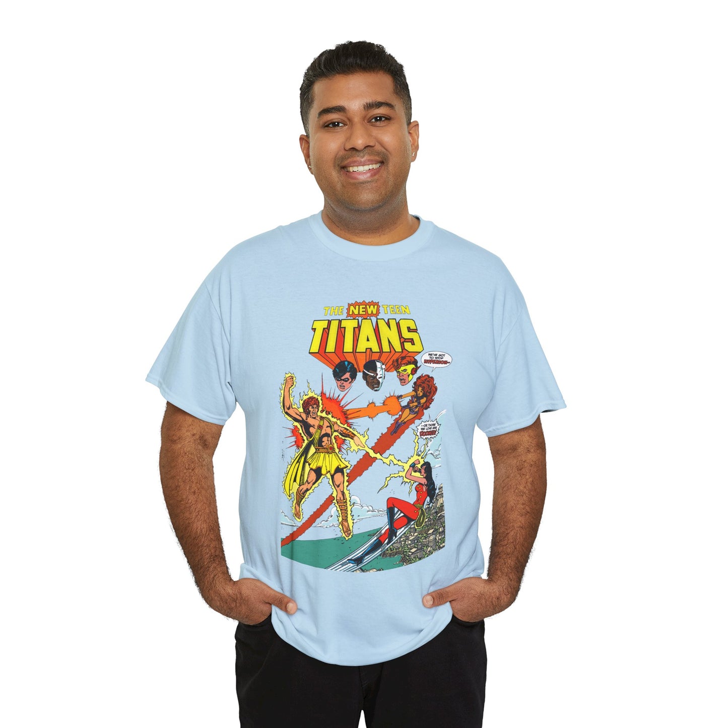 New Teen Titans T-Shirt - George Perez Art - Wonder Girl & Starfire Vs Hyperion - DC Comics