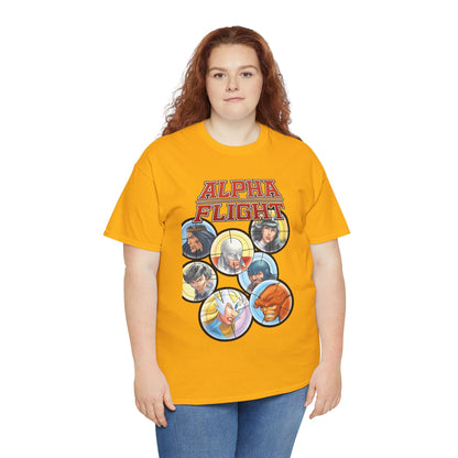 Alpha Flight T-Shirt - John Byrne Art - Guardian, Aurora, Northstar, Sasquatch, Shaman, Puck, Snowbird - Canada's Super Heroes - Marvel Comics