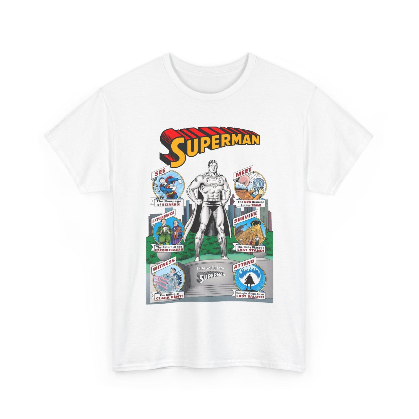 Superman T-Shirt - Curt Swan Art - Whatever Happened to the Man of Tomorrow? - Brainiac, Lex Luthor, Bizarro, Toyman, Daily Planet - Alan Moore Story - DC Comics