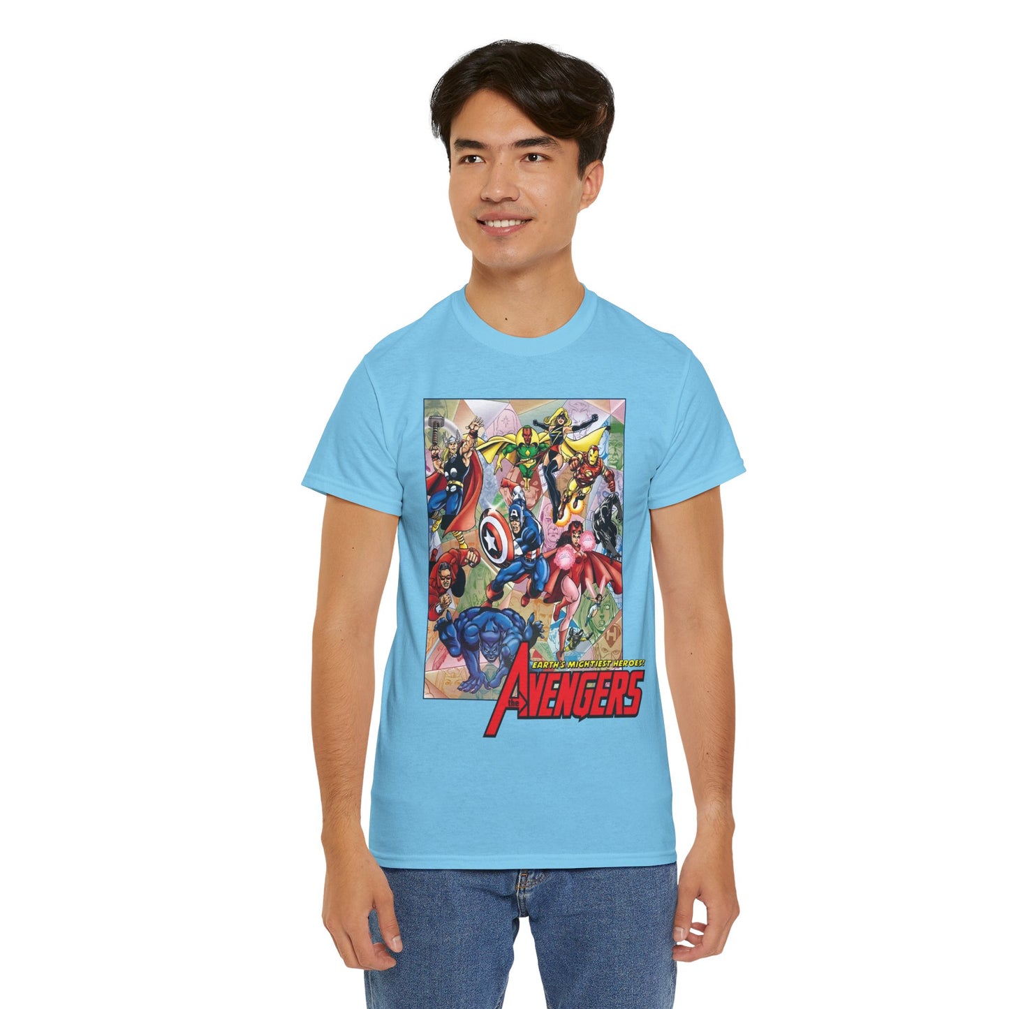 Avengers T-Shirt - George Perez Art - Captain America, Iron Man, Thor, Scarlet Witch, Black Panther, Wonder Man, Beast, Vision - Marvel Comics