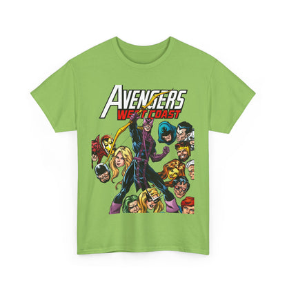 Avengers West Coast T-Shirt - Bob Hall Art - Hawkeye, Iron Man, Wonder Man, Tigra, Mockingbird - Marvel Comics Team