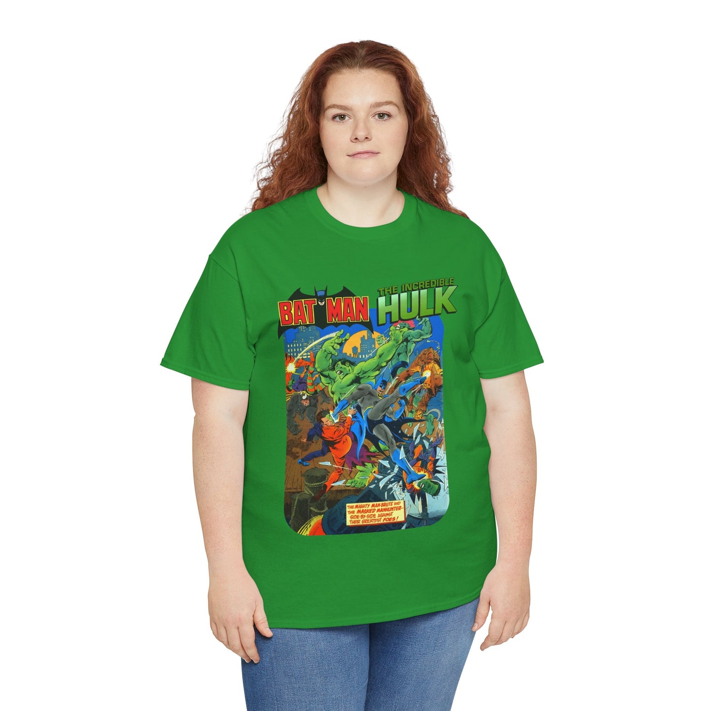 Batman & Incredible Hulk T-Shirt - DC/Marvel Comics 1970s Team-Up - Two-Face & Leader - Retro Art