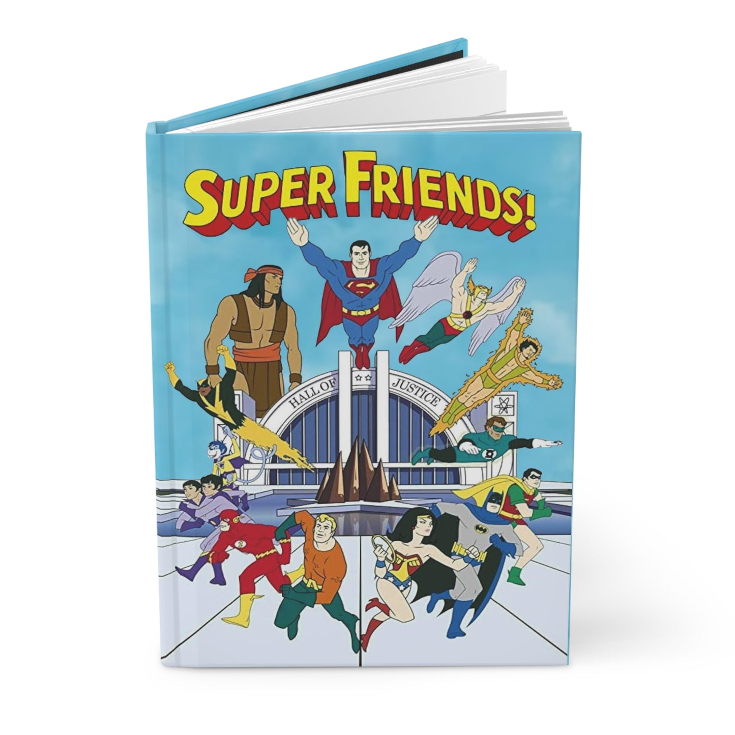 Super Friends Hardcover Journal - 150 Lined Pages - Superman, Flash, Hawkman, Green Lantern, Wonder Woman, Apache Chief, Batman, Samurai - Hanna-Barbera Cartoon - DC Comics