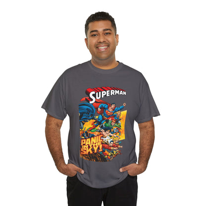 Superman - Panic in the Sky T-Shirt - Dan Jurgens Art - Vs Brainiac & Maxima - Wonder Woman, Booster Gold, Shazam, Batman, Flash, Aquaman, Supergirl - DC Comics