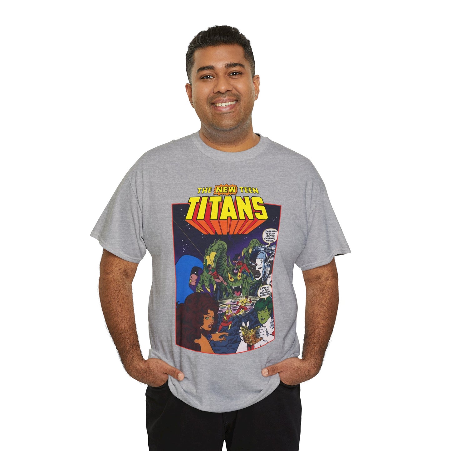 New Teen Titans T-Shirt - George Perez Art - 1980s DC Digest Artwork - Raven, Cyborg, Changeling, Starfire - DC Comics