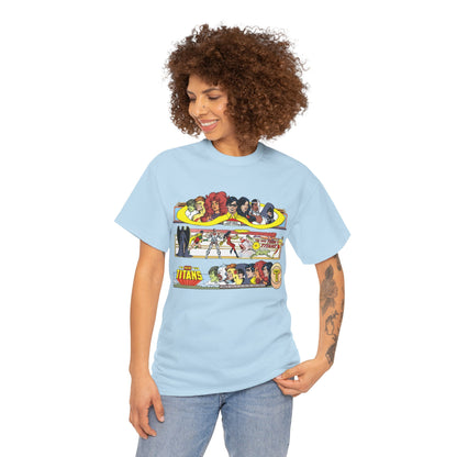 New Teen Titans T-Shirt - George Perez Art - 1980s Promotional Banners - Robin, Wonder Girl, Cyborg, Starfire - DC Comics