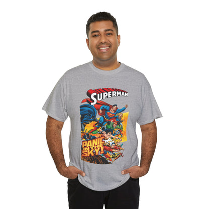 Superman - Panic in the Sky T-Shirt - Dan Jurgens Art - Vs Brainiac & Maxima - Wonder Woman, Booster Gold, Shazam, Batman, Flash, Aquaman, Supergirl - DC Comics