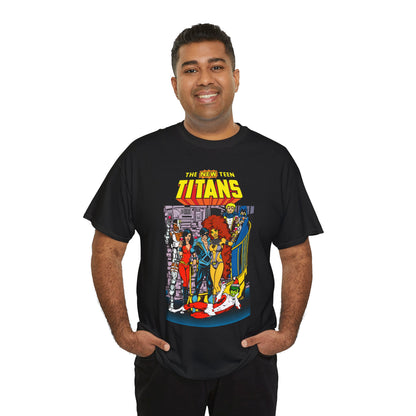 New Teen Titans T-Shirt - George Perez Art - Nightwing, Cyborg, Raven, Starfire, Wonder Girl, Changeling, Jericho - Titans Tower - DC Comics