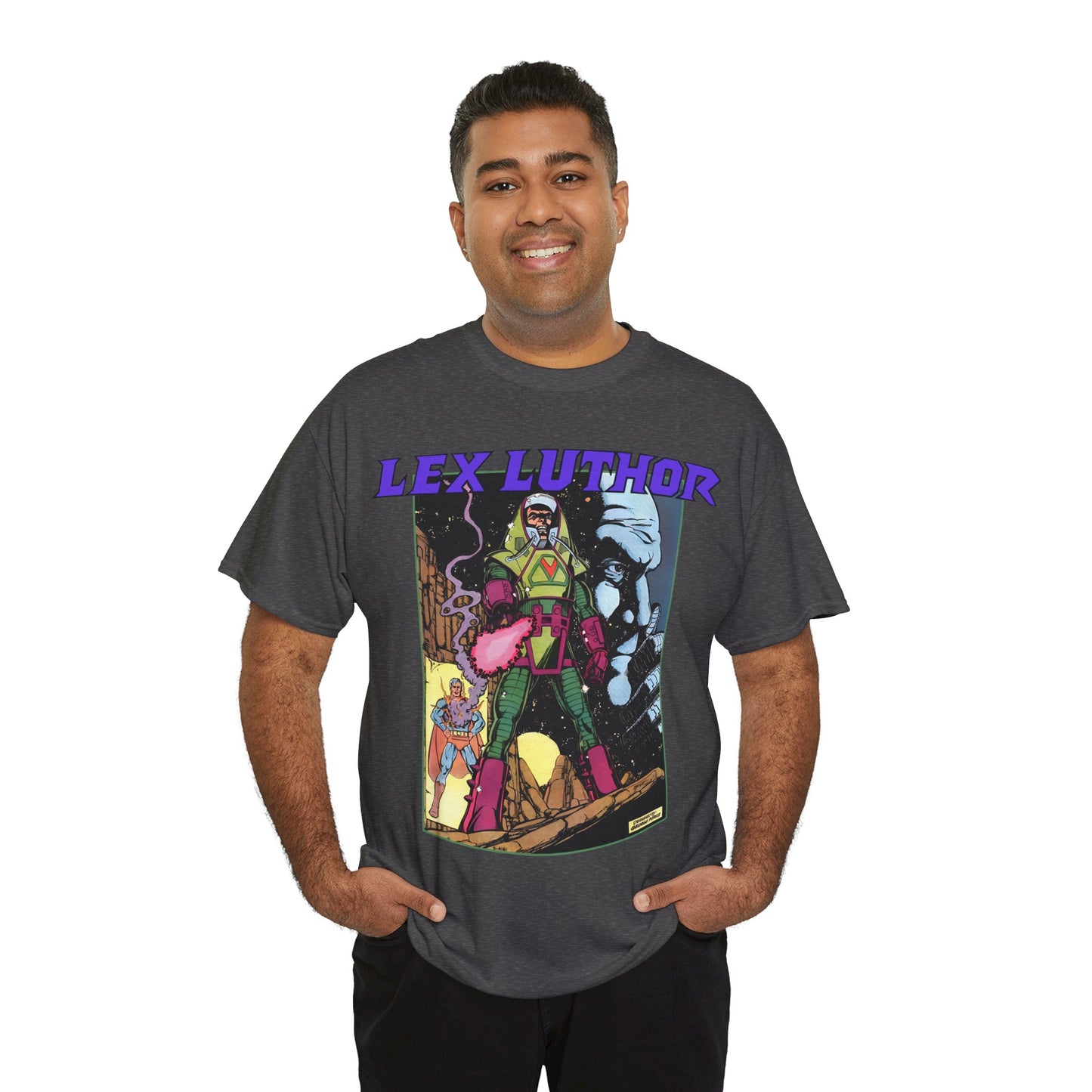 Lex Luthor T-Shirt - George Perez Art - 1980s DC Comics - Action Comics Armor - Inspiration for Super Powers Figure - Superman Enemy