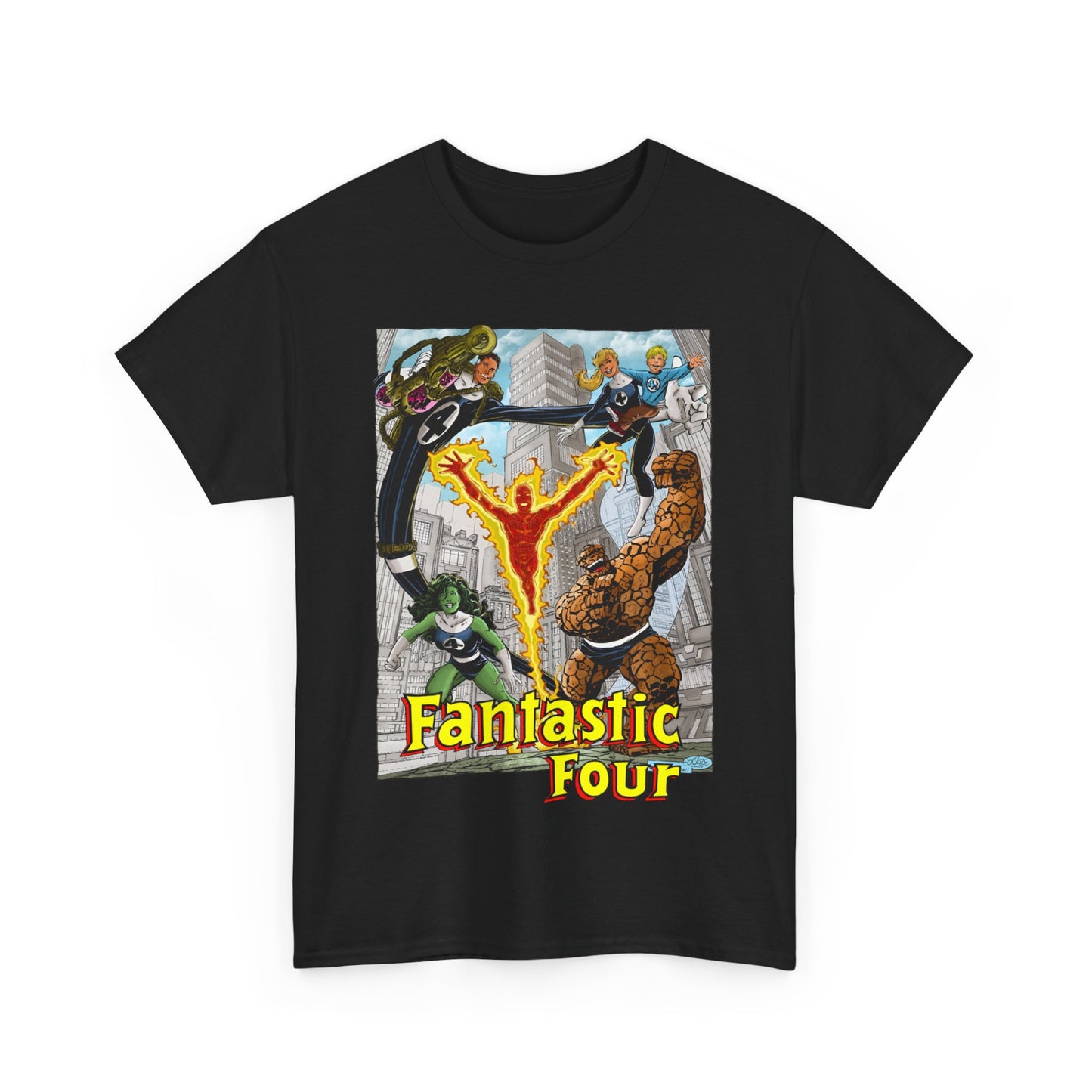 Fantastic Four T-Shirt - John Byrne Art - She-Hulk, Invisible Woman, Thing, Reed Richards, Human Torch - Baxter Building - Marvel Comics