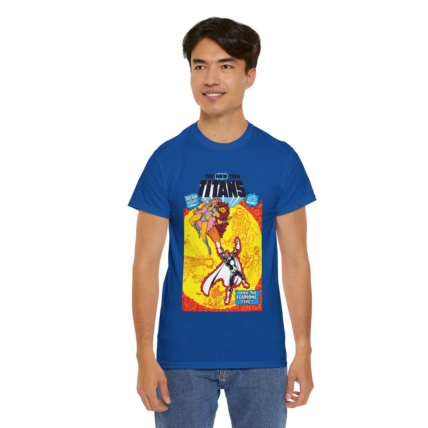 New Teen Titans T-Shirt - George Perez Art - #3 Cover Art - Dr. Light & the Fearsome Five Vs Starfire & the Teen Titans - DC Comics