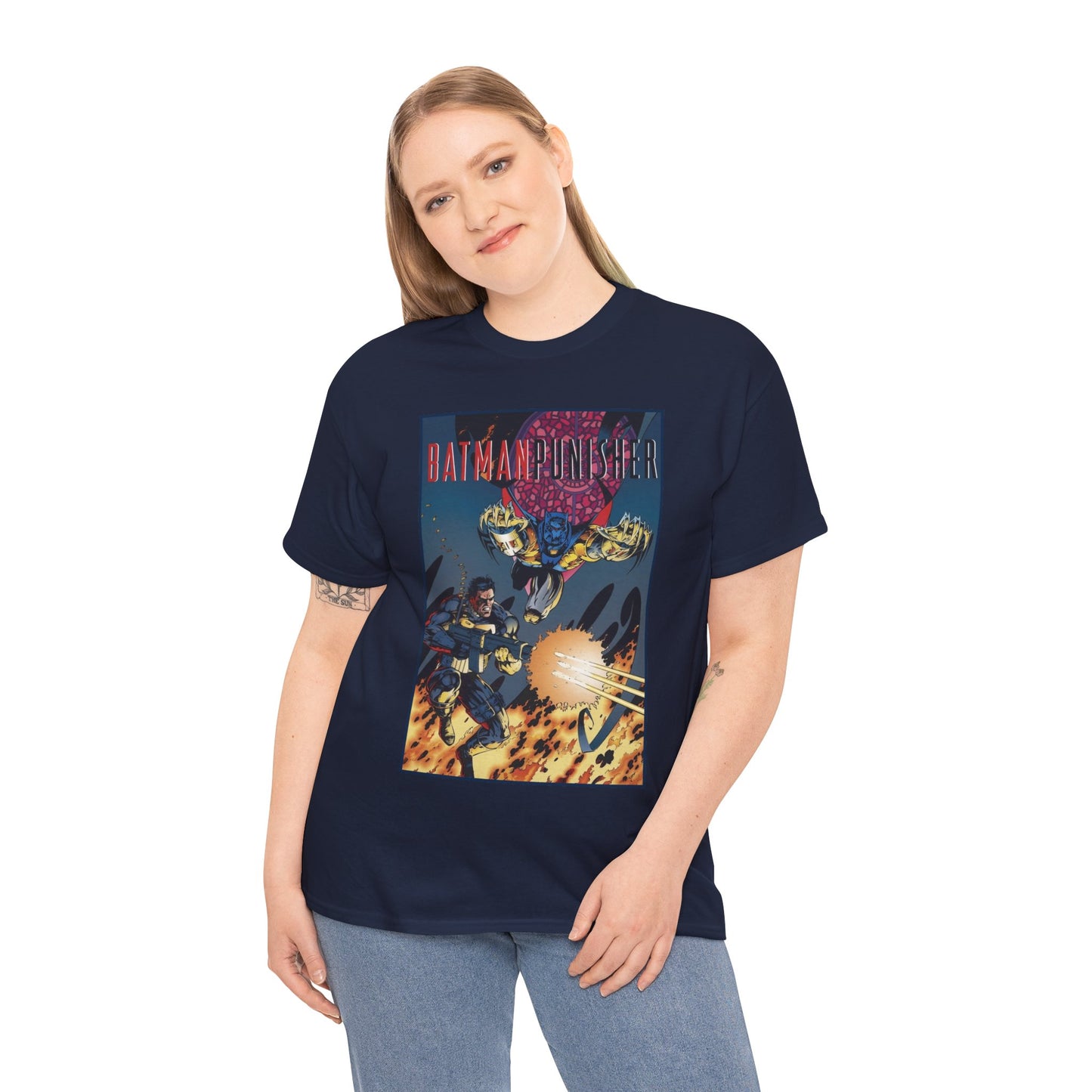 Batman/Punisher T-Shirt - Barry Kitson Art - Lake of Fire, AzBats - DC Comics/Marvel Comics