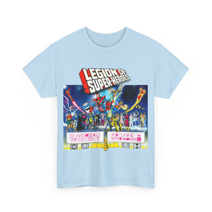 Legion of Super-Heroes T-Shirt - Gorgeous George Perez Art - History of the DC Universe - Lightning Lad, Timber Wolf, Wildfire, Sun Boy, Chamelon Boy - DC Comics