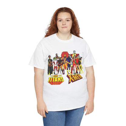 Uncanny X-Men & New Teen Titans T-Shirt - Wolverine, Cyclops, Storm, Wonder Girl, Robin, Cyborg, Raven - Phil Jimenez Art - DC Comics/Marvel Comics Crossover
