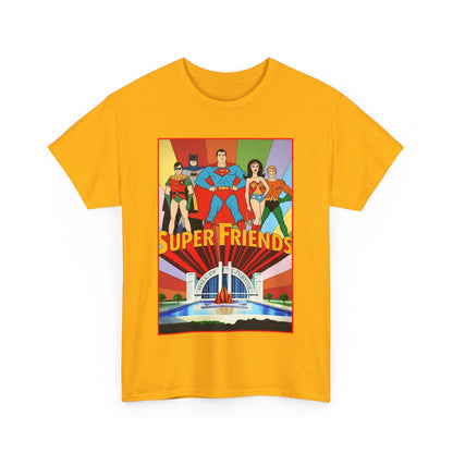 Super Friends T-Shirt - Batman, Superman, Wonder Woman, Robin - Hanna-Barbera Cartoon - DC Comics - Hall of Justice