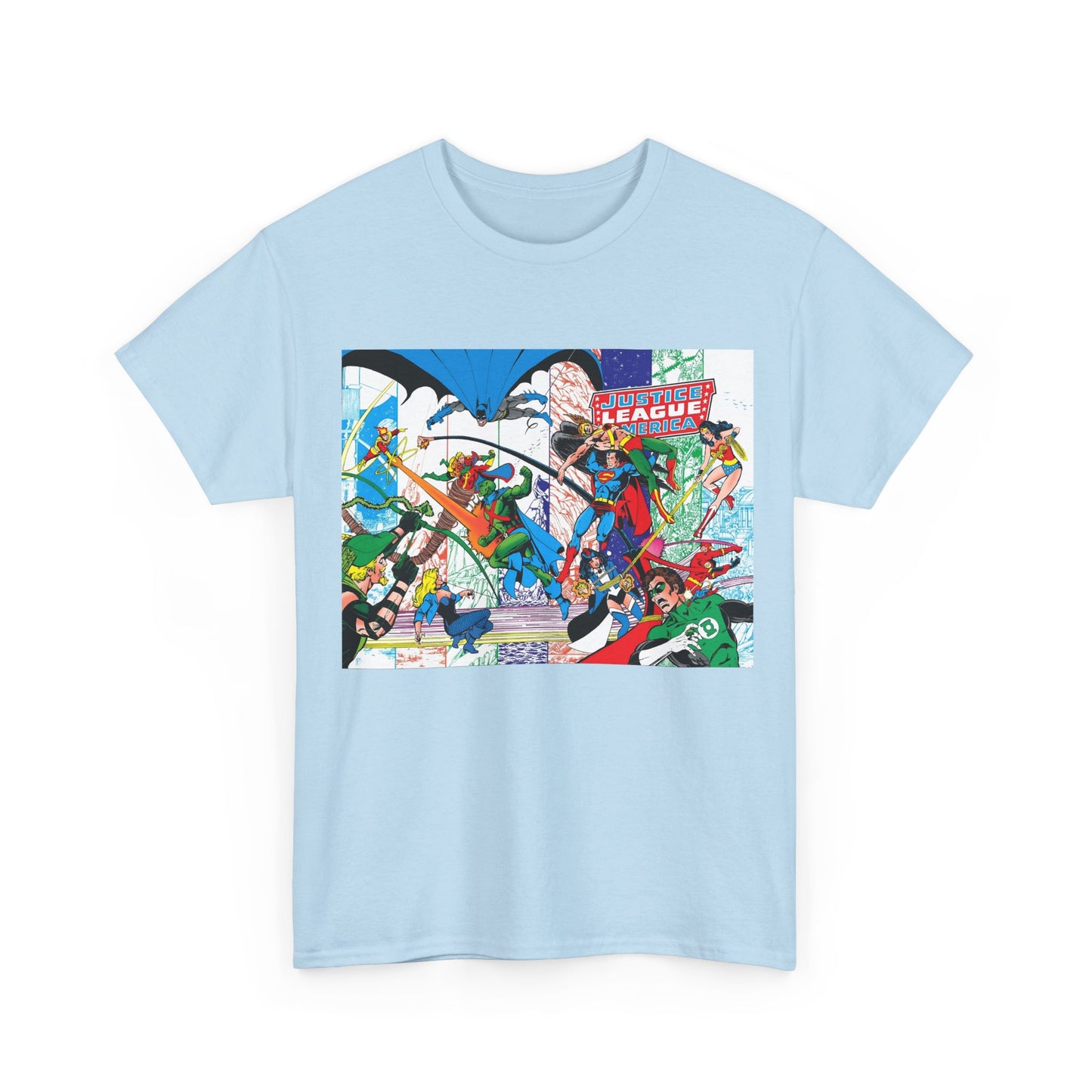 Justice League of America #200 T-Shirt - George Perez Art - Superman, Batman, Zatanna, Wonder Woman, Elongated Man, Martian Manhunter, Black Canary, Atom, Firestorm - DC Comics