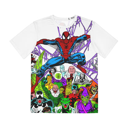 Amazing Spider-Man Polyester Tee (All-Over Print) - 1990s Mark Bagley Art - Green Goblin, Rhino, Venom - Marvel Comics (IMPROVED PLACEMENT AND PRINTING TECHNIQUES)