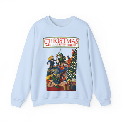 Christmas With the DC Super-Heroes Heavy Blend Crewneck Sweatshirt - Superman, Batman, Green Arrow, Black Canary - Festive Holiday Shirt