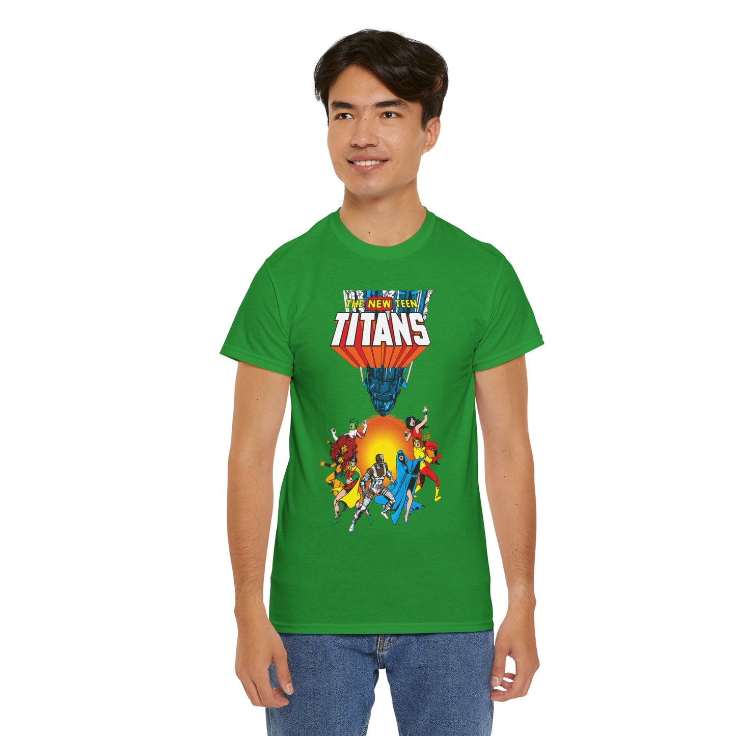 New Teen Titans T-Shirt - George Perez Art - Robin, Wonder Girl, Cyborg, Raven, Starfire, Kid Flash - #10 Cover Art - DC Comics