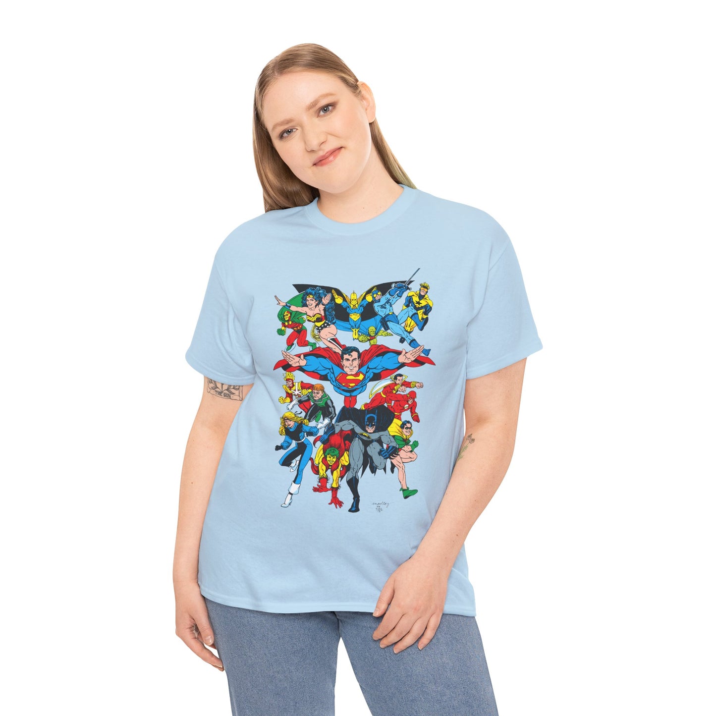 DC Legends T-Shirt - Linda Medley, Arthur Adams Art - Superman, Wonder Woman, Batman, Creeper, Black Canary, Guy Gardner, Blue Beetle, Booster Gold, Dr. Fate, Flash - DC Comics