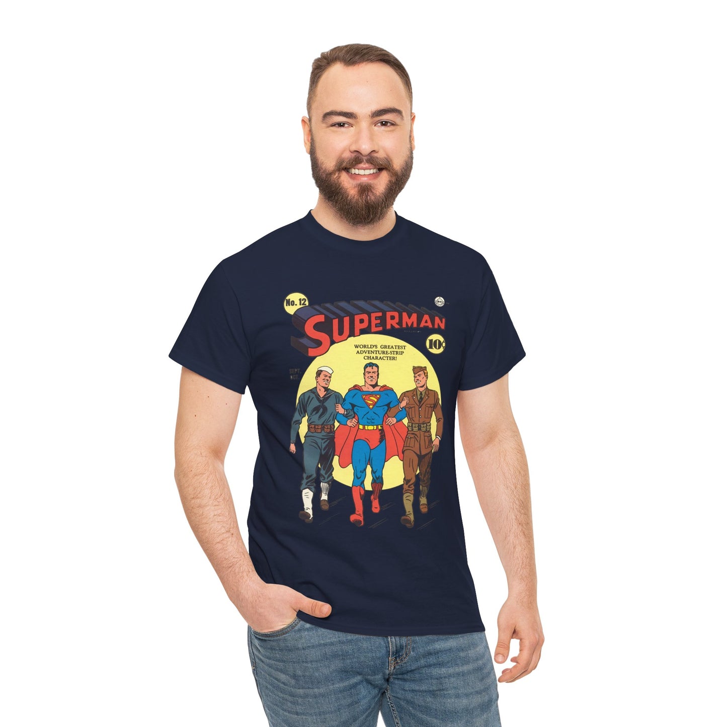 Superman T-Shirt - #12 Cover Art - Golden Age Classic - WWII Support - Iconic Image - DC Comics