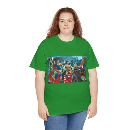 Justice League T-Shirt - Alex Ross Art - Superman, Wonder Woman, Batman, Flash, Black Canary, Vixen, Black Lightning, Green Lantern, Geo-Force, Red Tornado - DC Comics