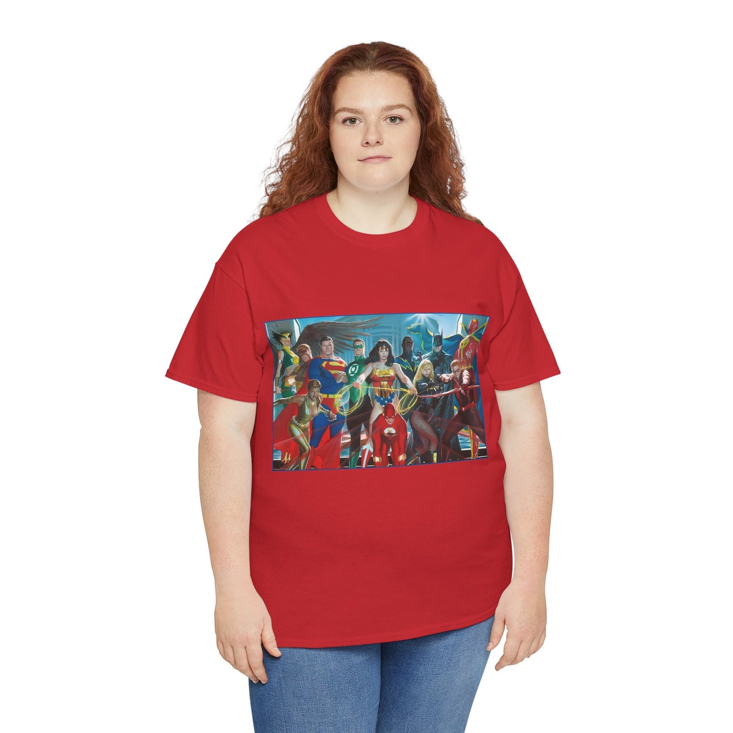Justice League T-Shirt - Alex Ross Art - Superman, Wonder Woman, Batman, Flash, Black Canary, Vixen, Black Lightning, Green Lantern, Geo-Force, Red Tornado - DC Comics