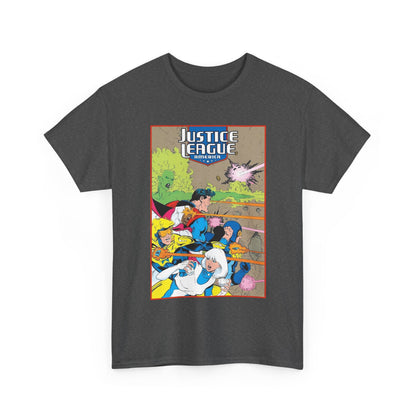 Justice League of America T-Shirt - Dan Jurgens Art - Superman, Fire, Ice, Blue Beetle, Booster Gold, Bloodwynde - DC Comics