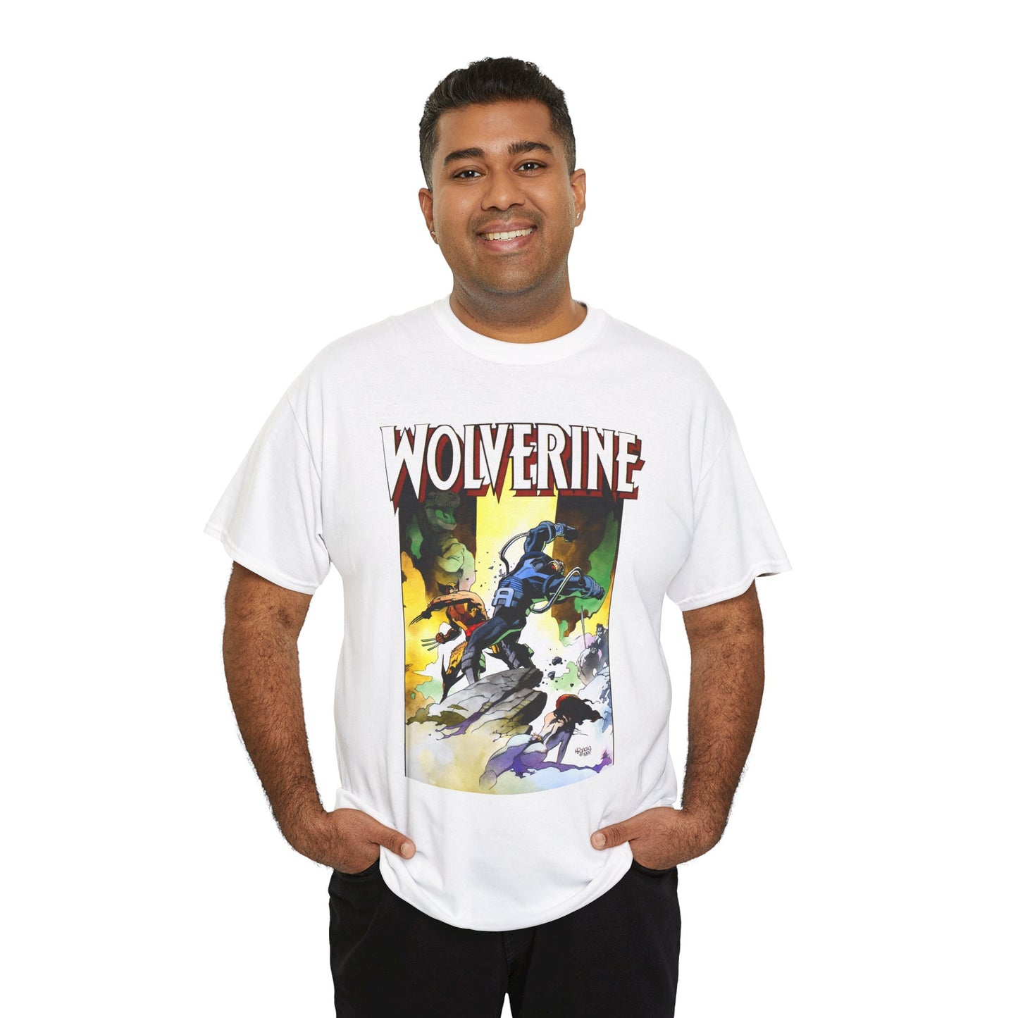 Wolverine T-Shirt - Mike Mignola Art - Jungle Adventure - Savage Land Story - Vs A Dinosaur - Logan, X-Men Member - Marvel Comics