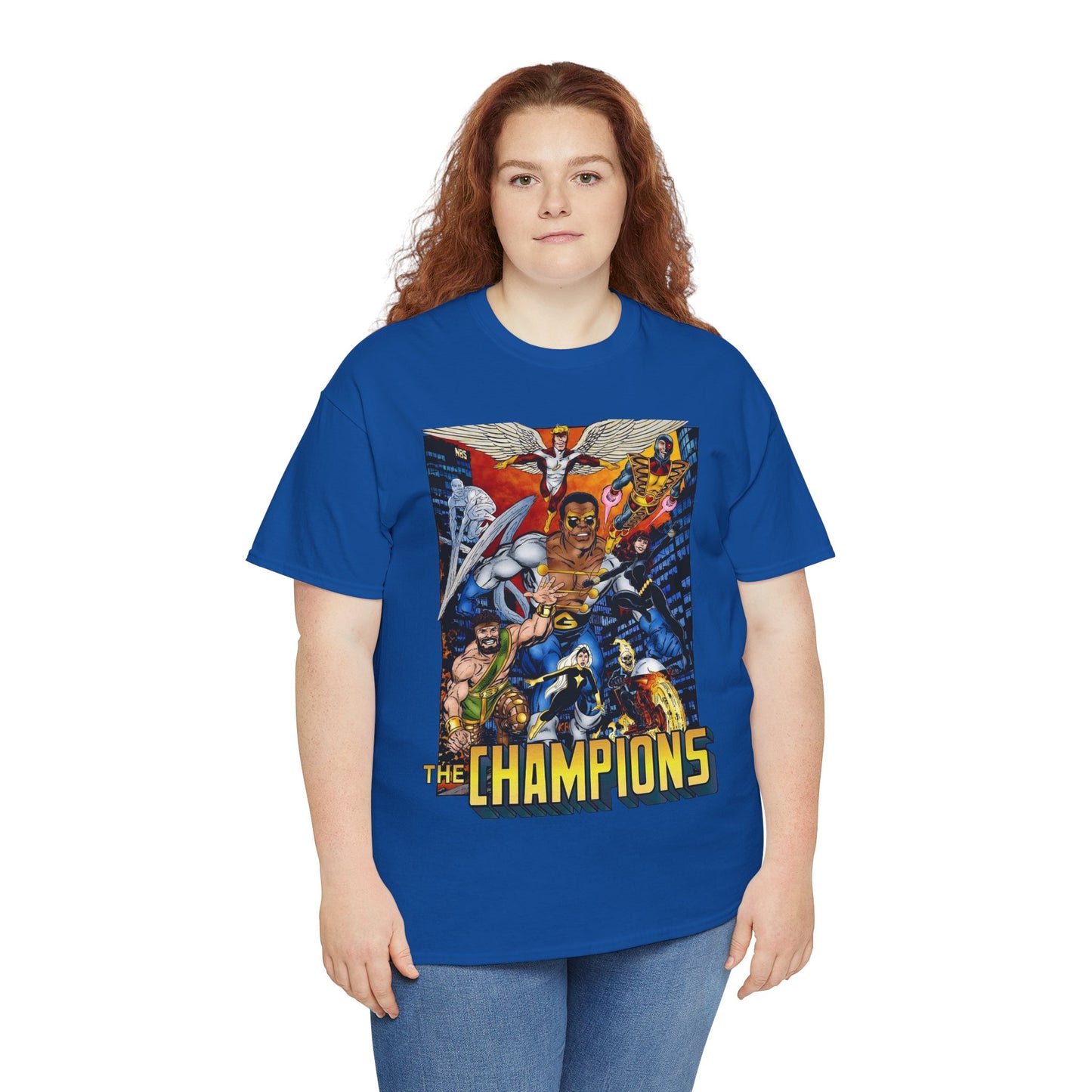 Champions T-Shirt - John Byrne Art - Hercules, Black Widow, Ghost Rider, Black Goliath, Silver Surfer, Jack of Hearts - Marvel Comics 1970s Series