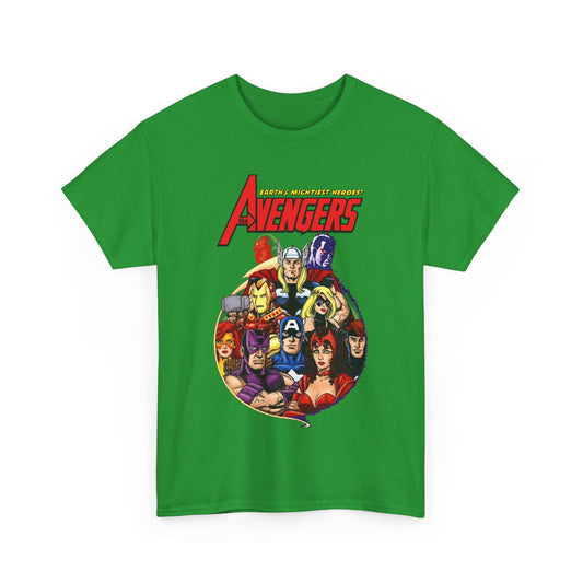Avengers T-Shirt - George Perez Art - Captain America, Vision, Wonder Man, Iron Man, Thor, Hawkeye, Scarlet Witch - Popular Marvel Comics Characters