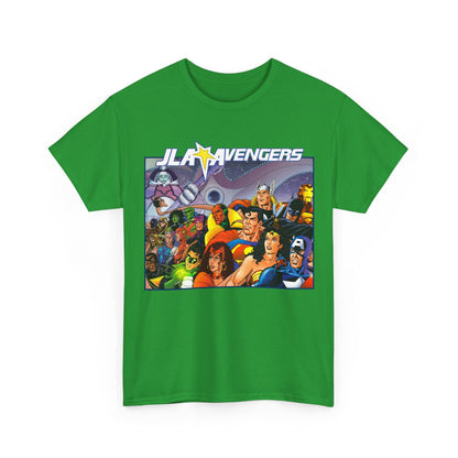 JLA/Avengers T-Shirt - George Perez Art - Wonder Woman, Scarlet Witch, Batman, Thor, Iron Man, Superman - DC Comics, Marvel Comics