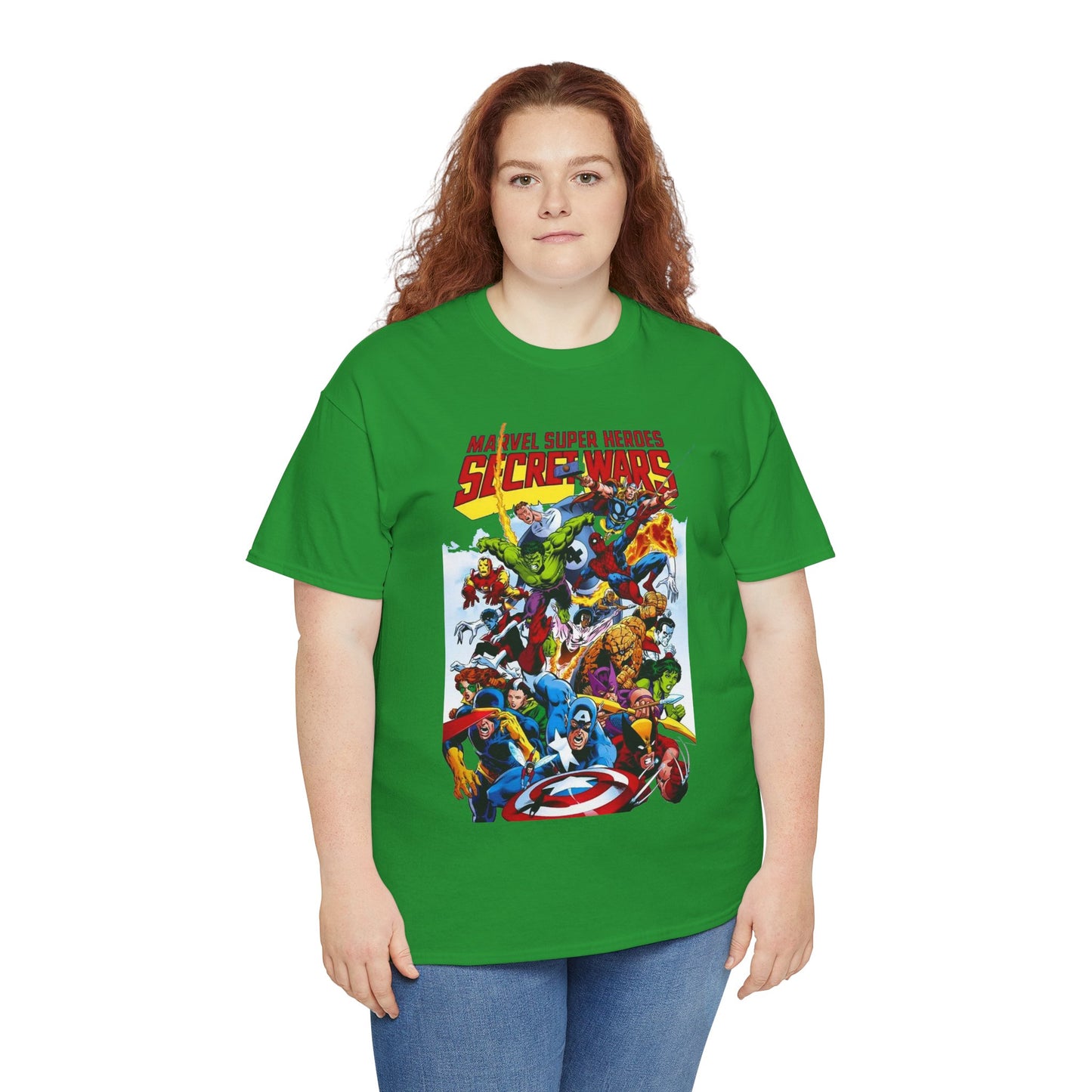 Secret Wars T-Shirt - Spider-man, Wolverine, Iron Man, Captain America, Cyclops, Rogue, Hulk, Mr Fantastic, The Thing - Classic Marvel Comics 1980s Series - The Beyonder