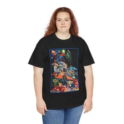 Justice League of America T-Shirt - Jerry Ordway Art - Superman, Wonder Woman, Firestorm, Flash, Black Canary, Atom - DC Comics