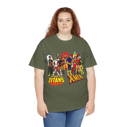 Uncanny X-Men & New Teen Titans T-Shirt - Wolverine, Cyclops, Storm, Wonder Girl, Robin, Cyborg, Raven - Phil Jimenez Art - DC Comics/Marvel Comics Crossover