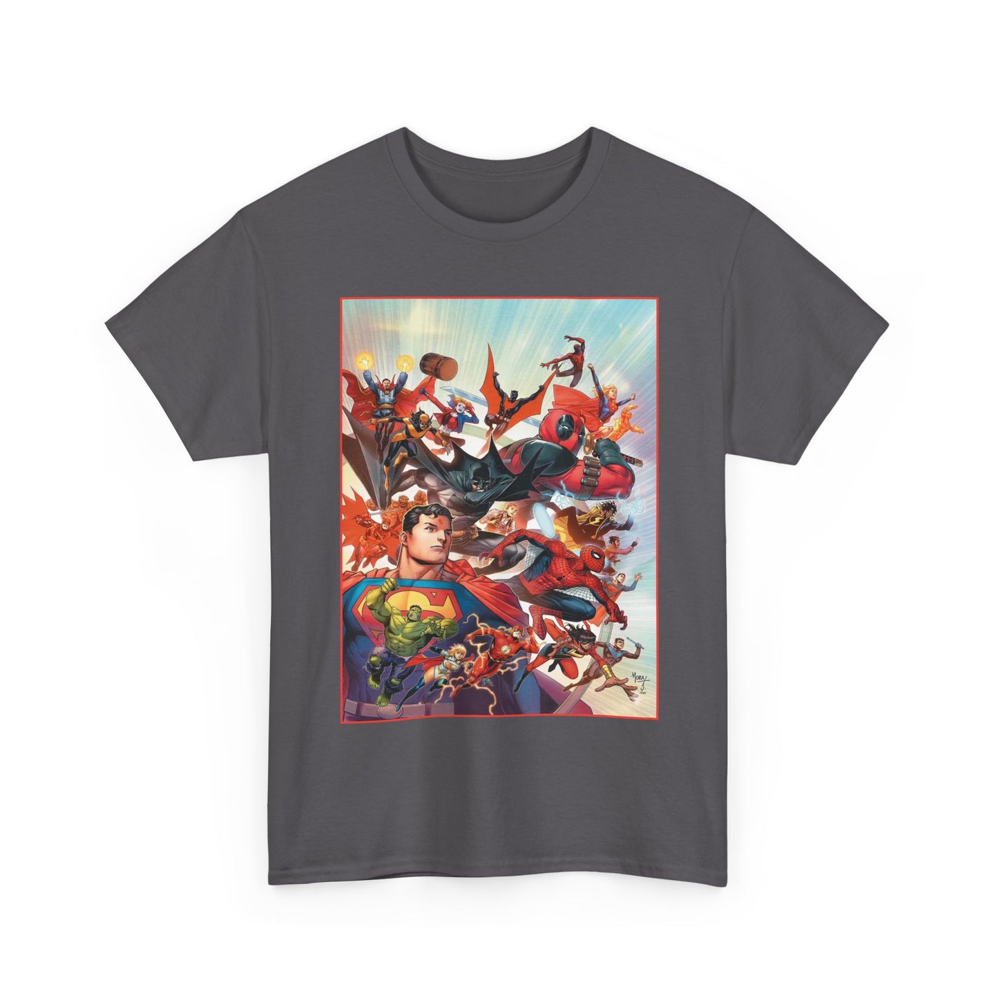 DC/Marvel T-Shirt - The Cosmic Kiss Caper & Other Stories Cover Art - Superman, Deadpool, Spider-Man, Harley Quinn, Batman Beyond, Static, Dr. Strange - DC Comics/Marvel