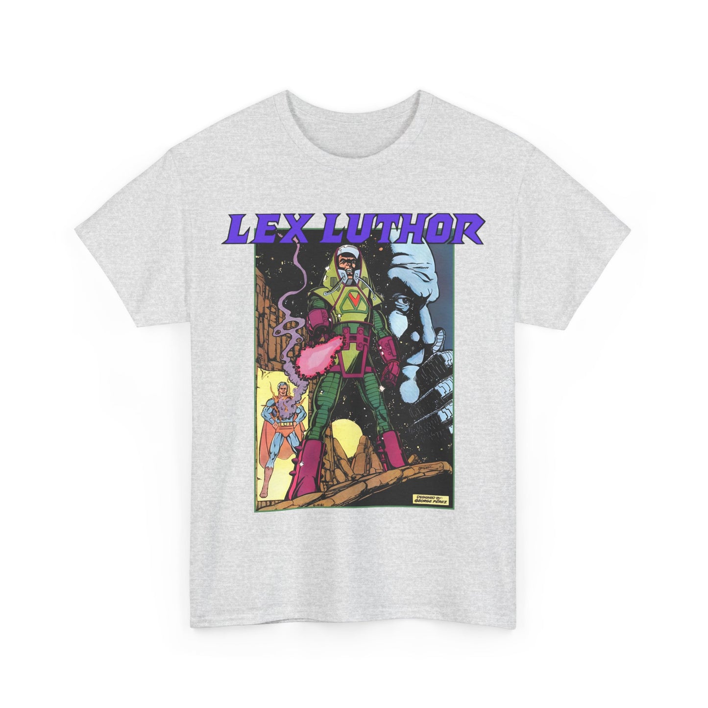 Lex Luthor T-Shirt - George Perez Art - 1980s DC Comics - Action Comics Armor - Inspiration for Super Powers Figure - Superman Enemy