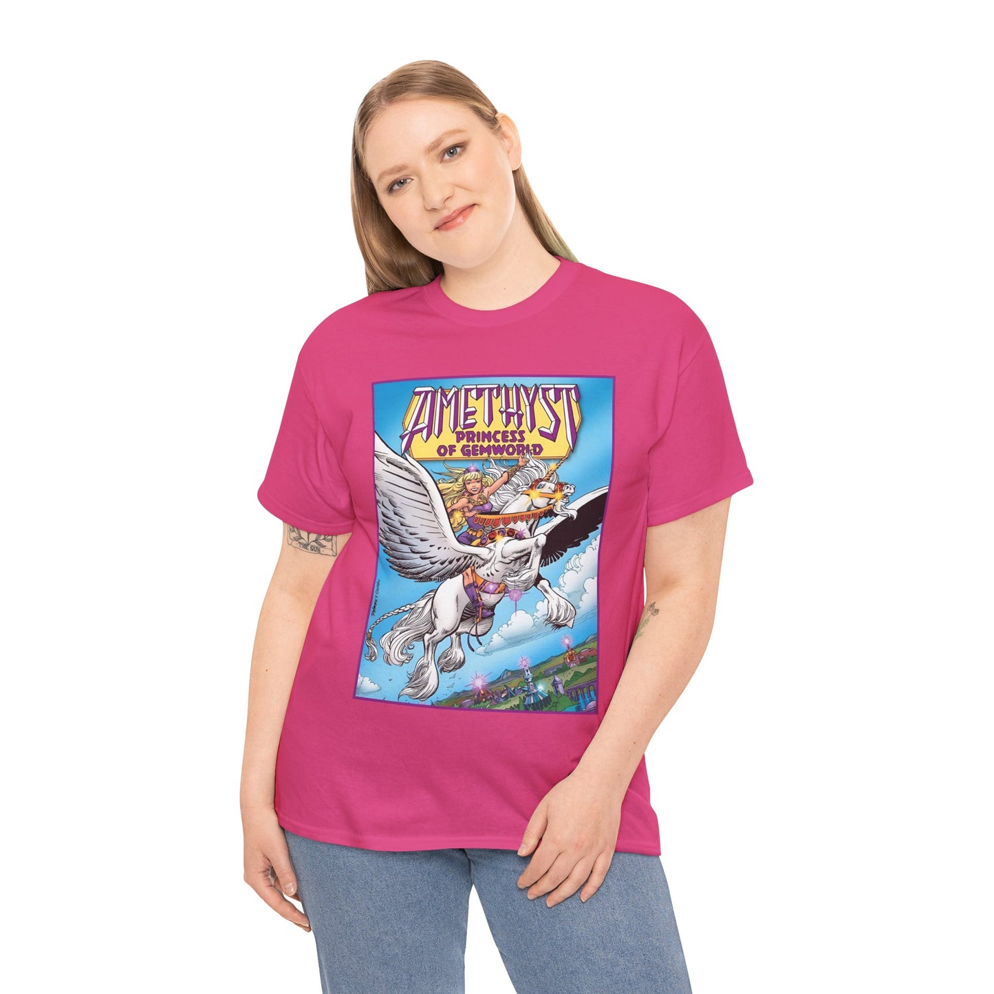 Amethyst Princess of Gemworld T-Shirt - George Perez Art - Riding Her Pegasus - DC Comics