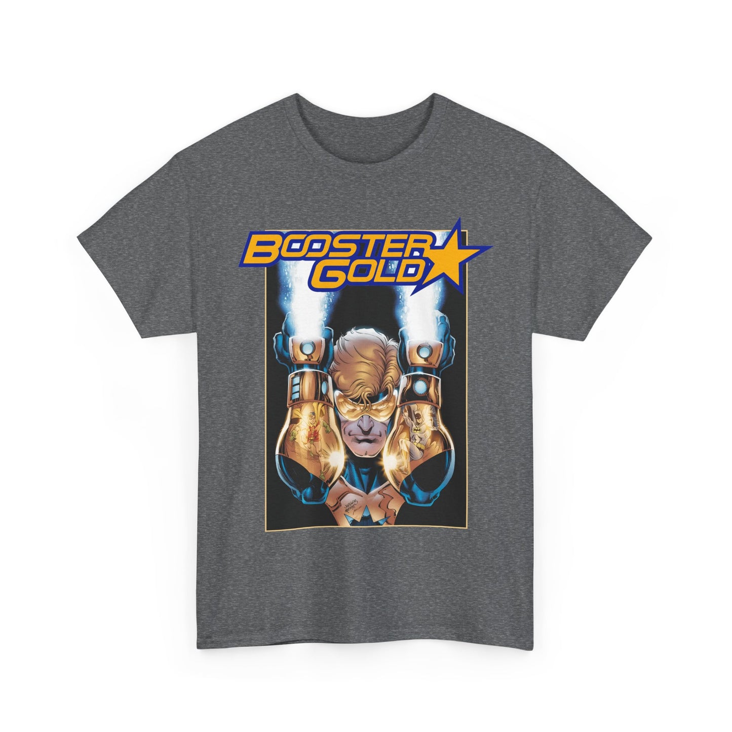 Booster Gold T-Shirt - Dan Jurgens Art - Batman & Robin in His Gauntlets - DC Comics