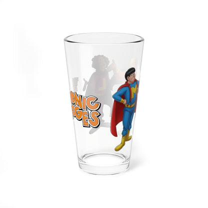 Robonic Stooges Pint Glass 16oz Hanna-Barbera Three Stooges Cartoon Moe Larry Curly Retro 70s Bionic Superhero Nostalgia Cup Barware Gift